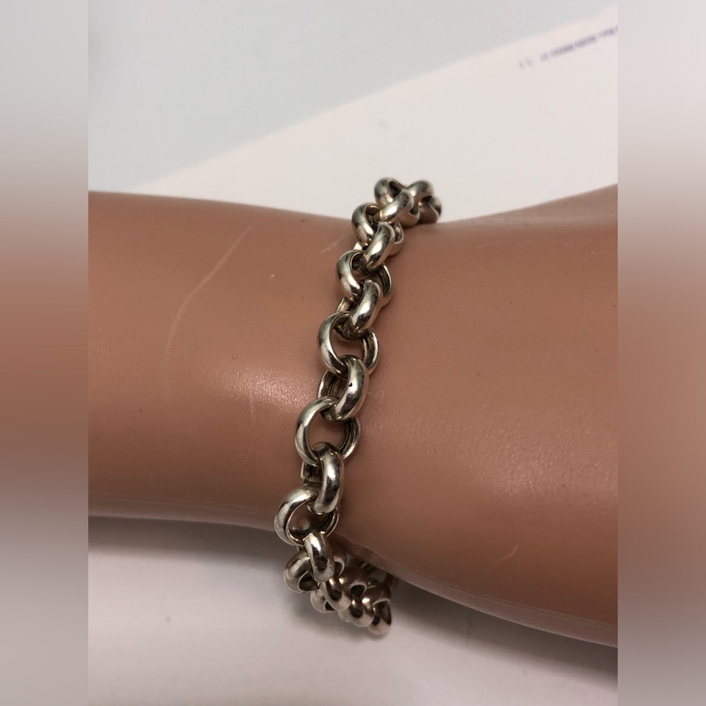 925 Sterling Silver Italy Round Link Bracelet Size 7
